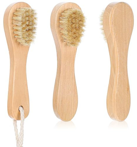 YBEATY 3 PCS Wooden Face Cleaning Brush Mini Dry Brush Natural Bristles Wood Handle Bristle Small Body Brushing Facial Skin Care Exfoliator Tool for Soft Smooth Skin Neck Chest Nails Body Scrubber