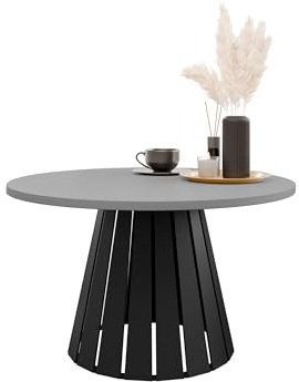 Mirjan24 Couchtisch Creyza, Runde Form, Gestell aus Stahl, Kaffeetisch, Wohnzimmertische, Beistelltisch, Sofatisch, Teetisch (Schwarz/Hellgrau)