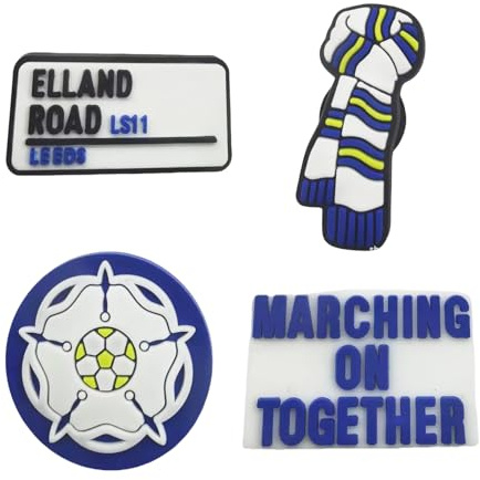 Nhemeylp 4PCS Shoe Charms, Cartoon Football Shoe Decoration Charms for Men Women, Boys & Girls Sandal Accessories, Football Gift Party Souvenirs Hobbyist Collection (Leeds United)
