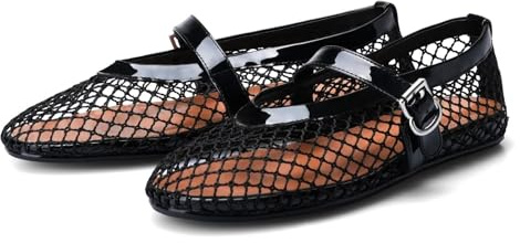 Barley Direct Mesh Ballet Flats for Women Fishnet Ballerina Flats Buckle Strap Mesh Ballet Shoes Wide Width Casual Summer Dress Flat Shoes
