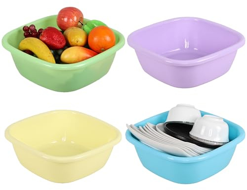 Ramddy 8L Square Plastic Colored Washing up Bowl, 4 Pack, 30.3 CM Wide