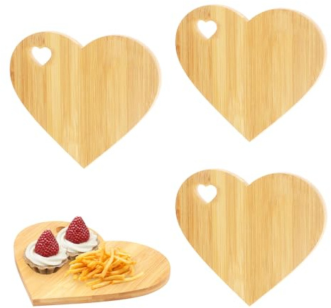 4 Pcs Heart Shaped Bamboo Cutting Board, Wooden Chopping Boards 21x17.5x1.1cm Decorative Cheese Board, Multipurpose Kitchen Serving Platter for Chopping Meat, Veg, Cheeses