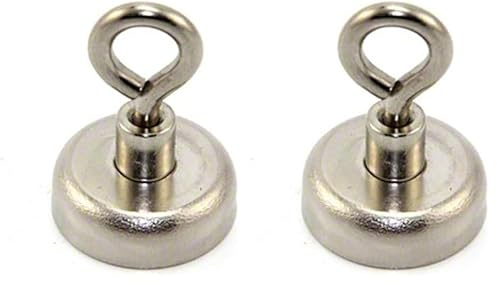 Neodymium Clamping Magnet with M5 Eyebolt for Hanging, Holding or Displaying Items - 25mm Diameter x 36mm High - 20kg Pull - Pack of 2