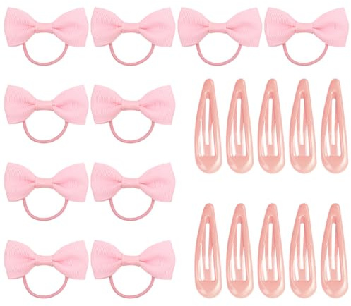 Lot de 20 accessoires cheveux roses, bandeaux et barrettes pour bébés avec nœuds, coffret cadeau pour filles