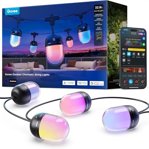 Govee Lichterkette Außen 10M, RGBICW 240lm pro LED, App-Steuerung, IP67 | 16 Mio. DIY-Farben, 111+ Szenen, Musik Sync, Matter/Alexa/Google, Lebensdauer 30000h, Einf. Montage, Garten/Balkon/Terrasse