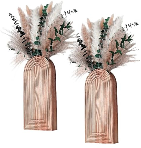 Wall Planter - Wooden Rustic Flower Vase | 2 Pieces Wall Vase, Home Decorative Planter for Entryway Hallway Kitchen Living Room Bathroom Dining Room Bedroom Office Vila