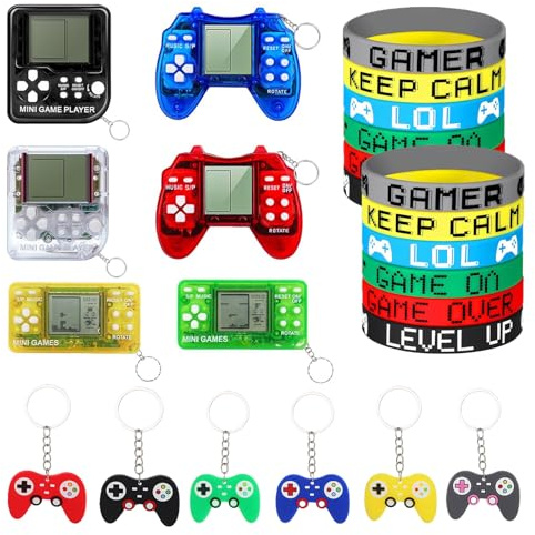 Gaming Party Bag Fillers 24Pcs, Game Keychains & Wristbands Set for Boys | gaming party bag fillers, 24Pcs, keychains, wristbands, game themed, boys party, supplies, favours