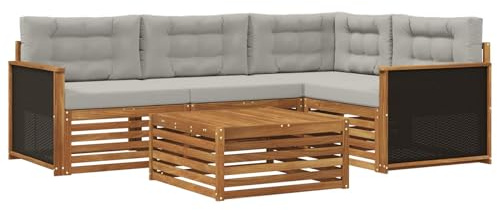 vidaXL Outdoor-Sofagarnitur 5 pcs Natürlich und Hellgrau, Patio Loungeset, modernes Sofa für draußen, wetterbeständiger Gartenspaß, Bequeme Terrassenmöbel