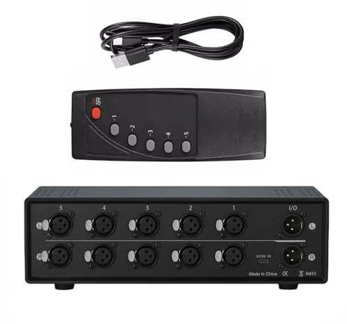 Buxuaaaa Multi-Channel XLR Router 5-in 1-Out High Fidelity 100M Transmission for Live Sound & Installs Switcher