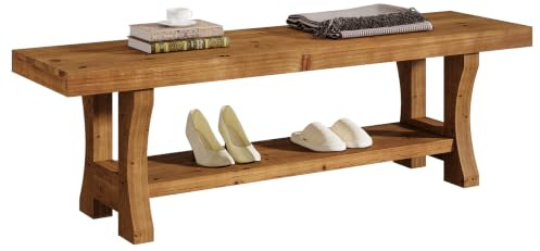 TRIBEWOOD Sitzbank Massivholz, 140 cm Schuhbank mit Stauraum,Garderobenbank für Flur, Bettbank Schlafzimmer, Esszimmerbank, Flurbank, Holzbank für Wohnzimmer, Landhausstil, Braun