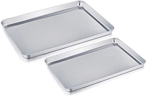 Baking Tray Sheet Set of 2, Stainless Steel Tray Baking Pan Professional, Non Toxic & Healthy, Mirror Finish & Rust Proof, Easy Clean & Dishwasher Safe
