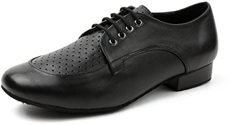 MINITOO Mens Dance Shoes Block Standard Heel Synthetic Leather Ballroom Dancing Shoes JF250503 Black UK 8.5