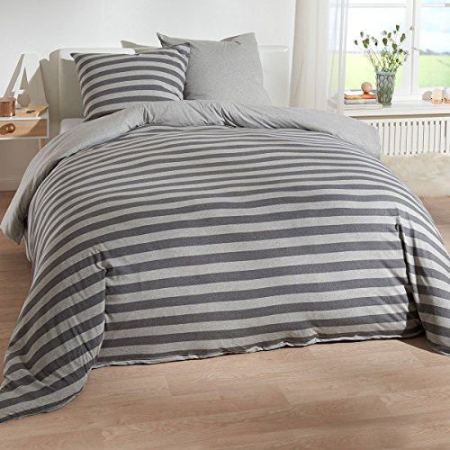 Traumschlaf Jersey Melange Wendebettwäsche Stripe grau