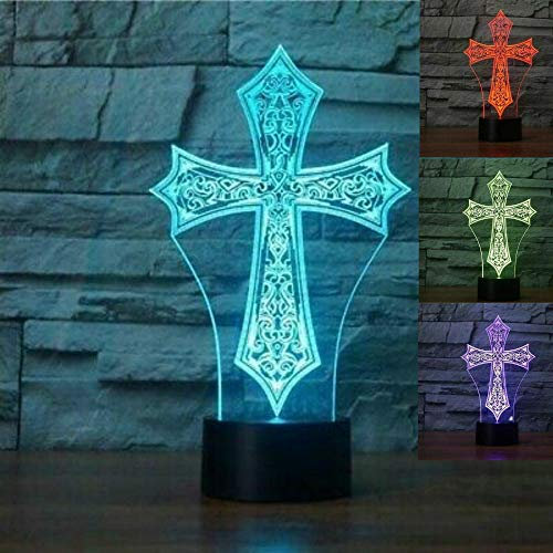 Jinson well 3D Gott Jesus Kreuz led Nachtlicht Lampe optische Nacht licht Illusion 7 Farbwechsel Schreibtisch Dekoration Lampen mit Acryl USB Spielzeug