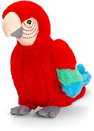 Keeleco SE6180 Plüschtier Papagei, ca. 20 cm, aus recycelten Materialien, Augen aufgestickt aus Baumwolle, rot