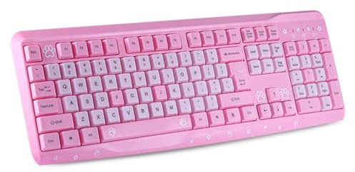 Plyisty Tastiera rosa/nera/viola, tastiera ergonomica ultrasottile cablata USB, tastiera da gioco simpatico cartone animato, per PC, computer desktop portatile, per giochi e ufficio(Rosa)