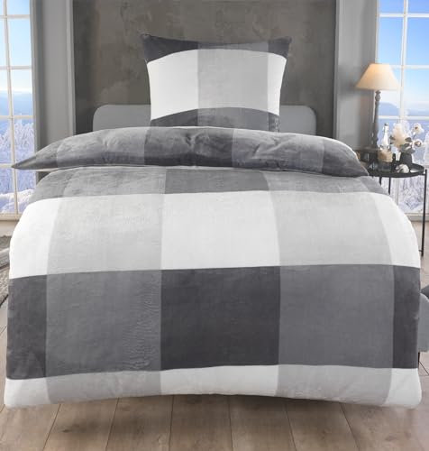 MALIKA® Kuschelige Winter Plüsch Bettwäsche Cashmere-Touch Coral Fleece mit Kissenbezug 80x80 wärmer als Biber oder Flanell, Größe:135x200 + 80x80, Design - Motiv:Design 4