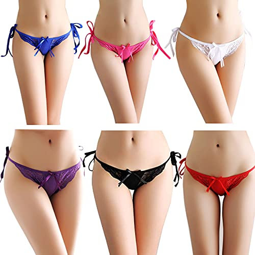 HTRUIYATY Damen String Verstellbarer Tanga zum Binden Nahtloser Tanga V-String Höschen Hohle Höschen aus Spitze-Mehrfarbig