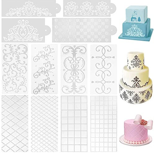 Zliger 12x Prägematte Strukturmatte Tortendeko Fondant Muster Matte Torten Fondant Matte Kunststoff Präge Matte Kuchen Schablone Wiederverwendbar Prägematte Strukturmatte für Kuchen Schokolade Dessert