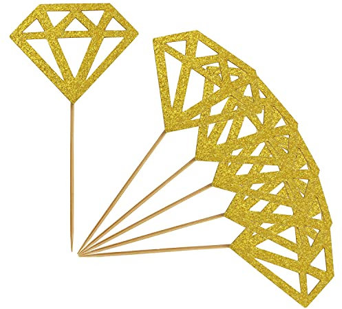 ZZLZX Diamant-Cupcake-Topper mit Diamant-Design, 100 Stück, Gold-Glitzer, Diamant-Ring, Donut-Topper für Brautparty, Verlobung, Party-Dekorationen, Cupcake-Plektrum