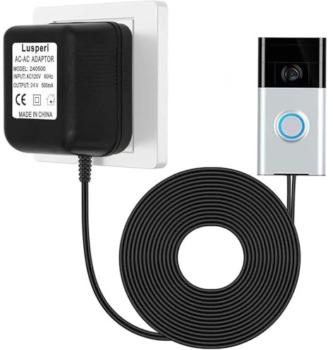 Türklingel-Transformator, 24 V 500 mA Türklingel-Netzadapter – kompatibel mit Ring, Wyze, Nest, Eufy, Arlo Wireless Video Türklingel (mit 7,9 m Kabel, schwarz)