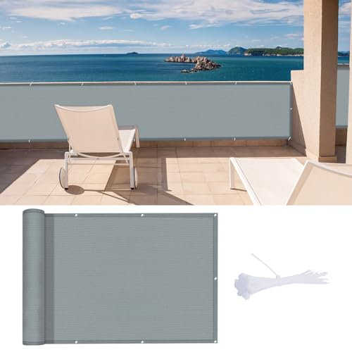 LOVE STORY Pantalla de Privacidad para Balcón 100x400cm con Tela HDPE,(Gris) Toldo para Balcón, Red de Protección con Ojales, Protección UV, Transpirable para Jardín Exterior, Piscina