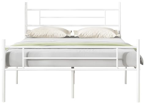 Novilla 30.5cm Metal King Size Bed Frame with Headboard and Footboard, Steel Slat Support, Mattress Foundation Non-Slip Design, Easy Assembly, Underbed Storage Space 150x200cm, White