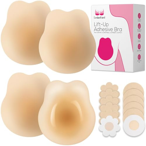 2 Paires Soutien-Gorge Adhésif Invisible sans Bretelles, Push-Up en Silicone Ultra-Fin pour Femmes, Soutien-Gorge Dos Nu Adhésif pour Robe Dos Nu sans Bretelles, Cache-Tétons avec Lift