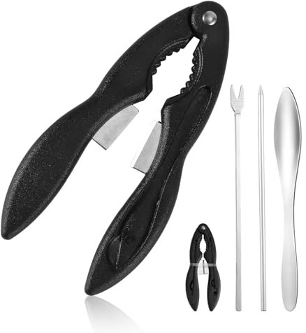 4pcs Crab Crackers and Tools, Multifunctional 3-in-1 Crab Leg Crackers Lobster Crackers Seafood Crackers and Tools with Fork/Spoon/Pick for Crab Leg Nuts Walnut Seashells (Black)