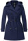 Wantdo Femme Trench-Coat Grande Taille Veste Coupe-Vent Manteau Imperméable pour Femmes avec Capuche Amovible Trench mi-Long à Double Boutonnage et à Revers Bleu Marine 50
