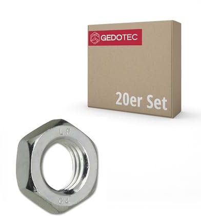 Gedotec Sechskantmutter flach ISO 4035 | M10 | 20 Stück | verzinkter Stahl | Sicherungsmutter, Selbstsichernd, Kontermutter, Klemmutter | Maschinenbau, Konstruktion