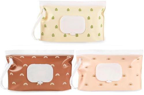 FloralGrace Lot de 3 porte-lingettes humides pour bébé, distributeur de lingettes humides, portable, rechargeables, sac de voyage réutilisable pour lingettes humides, étanche et anti-poussière