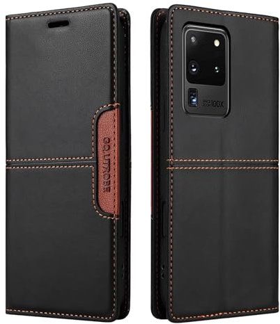 Netany Compatibile Custodia per telefono Samsung Galaxy S20 Ultra,custodia con patta in pelle PU, custodia con chiusura magnetica con supporto Custodia protettiva antiurto in pelle (Nero)