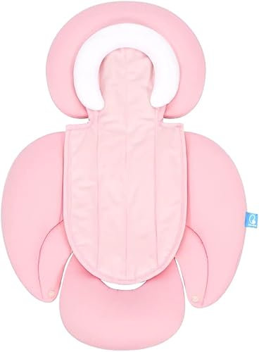INFANZIA 2-in-1 Head & Body Support for Baby Newborn Infants - Extra Soft Stroller Cushion Pads Car Seat Insert, Perfect for Bouncer, Strollers, Swings (Light Pink)