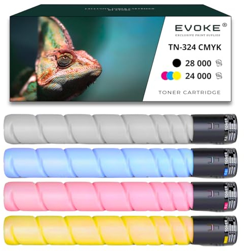 4 Tonerkartuschen für Konica Minolta TN-324 CMYK, 28.000 Seiten, Schwarz + 26.000 Seiten, jede Farbe, TN324, kompatibel mit C258 C308 C368