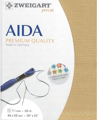 Zweigart AIDA Precut 18 ct. Fein-Aida 3793 Farbe 3040 sand, Handarbeitsstoff für Kreuzstich 48x53 cm