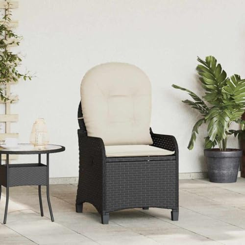 Ordellia Poly-Rattan Liegestuhl mit Kissen, Schwarz, 56x66x95 cm, verstellbar, für Garten & Terrasse, wetterfest, bequemer Relaxsessel