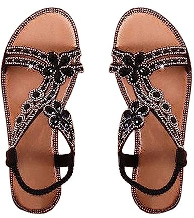 Scarpe Aperte Donna Sandali Da Con Strass Fashion Plus Zeppa, Comodi Estivi A Fiori (Nero, 41) Zeppa Eleganti Estive Comode Sandalo Basso Alla Schiava Spiaggia Pietre In Corda Chiusi Dietro