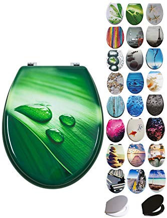 Grafner Abattant de WC en MDF avec système d'abaissement automatique de nombreux beaux motifs au choix – Qualité stable – Montage facile – Lunette de WC Softclose (Green Water)