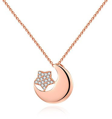 Daesar 18K Rose Gold Necklace for Women Diamond Star Moon Rose Gold Necklace Chain Length:45CM
