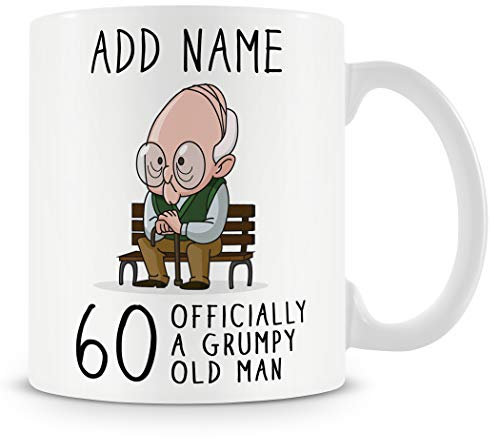 Personalised 60th Birthday Mug – Grumpy Old Man Gift – Custom Name Coffee Cup