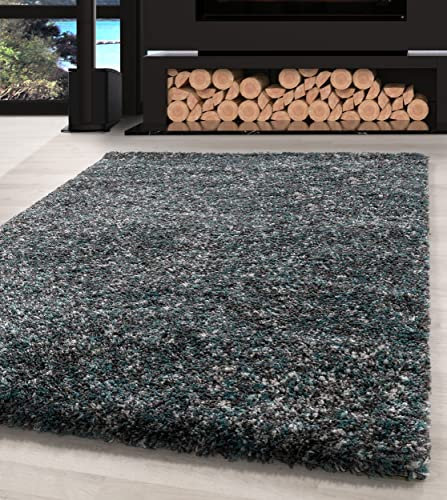 Carpettex Hochflor Teppich Wohnzimmer Shaggy Flokati Teppich Modern Meliert Design 200 x 290 cm Blau - Teppich Schlafzimmer Weich Flauschig Waschbar Teppich Küche Esszimmer - Langflor Teppiche