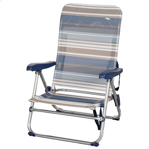AKTIVE Chaise de Plage Basse Pliante, Dossier 5 Positions, Structure en Aluminium, Textile Imprimé à Rayures, Accoudoirs, 49X43X74 cm (62601)