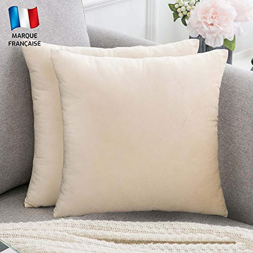Douceur De Plumes 2er Set Beiger Samt Dekorativer Kissenbezug 45x45 cm Uni, weicher moderner rechteckiger Kissenbezug für skandinavische Wohnzimmercreme, Schlafsofa (2 Beige)