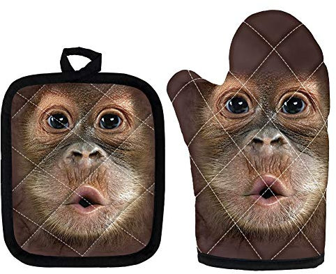 Coloranimal Lot de 2 maniques amusantes pour four à micro-ondes, accessoire de cuisine décoratif multifonction en 3D avec motif animal moche singe pour barbecue, maniques résistantes à la chaleur,