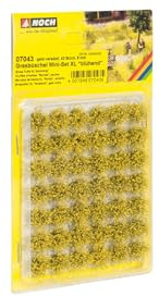 NOCH Grasbüschel Mini-Set XL „blühend“, 9 mm mit gelben Blumen, 42 Stück für Modellbau Sommerlandschaften