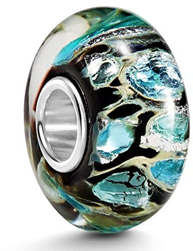 MATERIA by Matthias Wagner Glas Bead schwarz türkis blau mit Glitzerfolie 1522