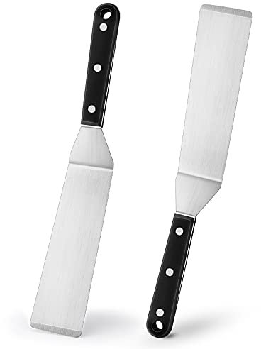 Leonyo 2Pcs Long Narrow Metal Spatula Set, Stainless Steel Turner Flipper for Flat Top Cast Iron BBQ Grilling Hibachi Cooking Baking, Dishwasher Safe