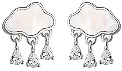 Helen de Lete S925 Sterling Silber Regnerisch Tag Gewitter Wolke Regentropfen Ohrring