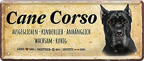 Lustiges Deko Hunde-Rassen Steckbrief Blech-Schild Blechschilder Dog (28 x 12 cm, Cane Corso - Kinderlieb Wachsam Ruhig Anhänglich 2278)